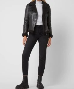 Cabrini Lederjacke Im Biker-Look Mit Teddyfell - Schwarz