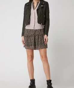 Gipsy Slim Fit Lederjacke Im Biker-Look Modell 'Shalin' - Olivgrün