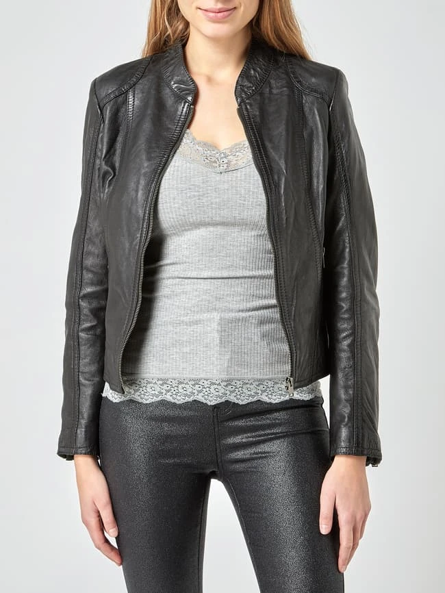 Gipsy Slim Fit Lederjacke Im Biker-Look Modell 'Cait' - Schwarz 4 Gipsy Slim Fit Lederjacke Im Biker-Look Modell 'Cait' - Schwarz – Bild 4