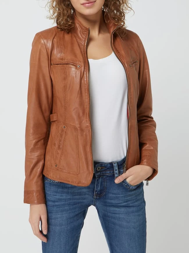 Jilani Lederjacke Mit Stehkragen - Cognac 4 Jilani Lederjacke Mit Stehkragen - Cognac – Bild 4
