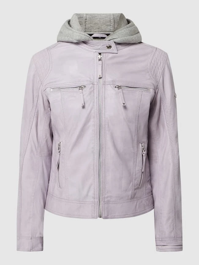 Cabrini Lederjacke Mit Abnehmbarer Kapuze - Flieder 2 Cabrini Lederjacke Mit Abnehmbarer Kapuze - Flieder – Bild 2