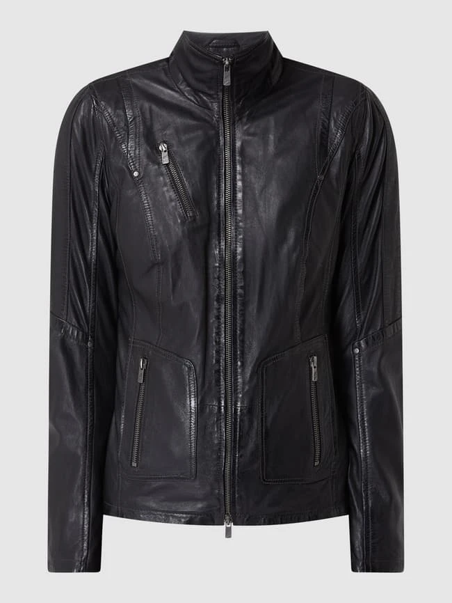 Jilani Lederjacke Mit Reißverschlusstaschen - Schwarz 2 Jilani Lederjacke Mit Reißverschlusstaschen - Schwarz – Bild 2