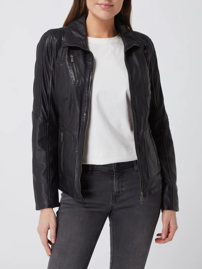 Jilani Lederjacke Mit Reißverschlusstaschen - Schwarz 4 Jilani Lederjacke Mit Reißverschlusstaschen - Schwarz – Bild 4