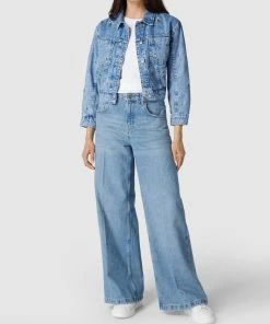 EDITED SHOP 14 Mango Cropped Jeansjacke Mit Floraler Stickerei - Hellblau
