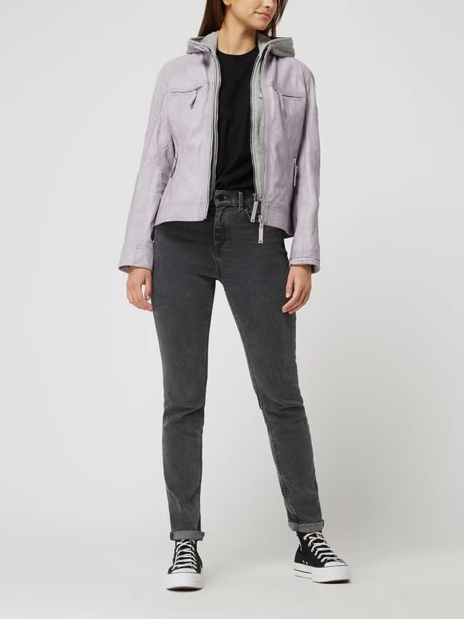 Cabrini Lederjacke Mit Abnehmbarer Kapuze - Flieder 1 Cabrini Lederjacke Mit Abnehmbarer Kapuze - Flieder