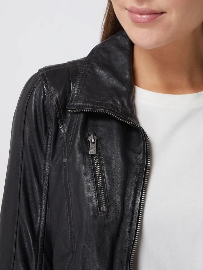Jilani Lederjacke Mit Reißverschlusstaschen - Schwarz 3 Jilani Lederjacke Mit Reißverschlusstaschen - Schwarz – Bild 3