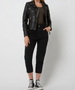 Gipsy Regular Fit Lederjacke Im Biker-Look - Schwarz